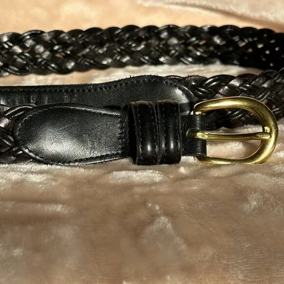 Coach Black Leather Braided Brass Buckle Belt Women's 36" - Picture 2 of 9